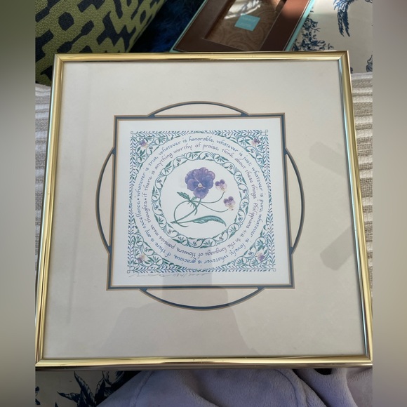 Susan Loy Art, 10x10, framed and matted Pansy/Thoughts, Literary Calligraphy Art - Picture 1 of 11